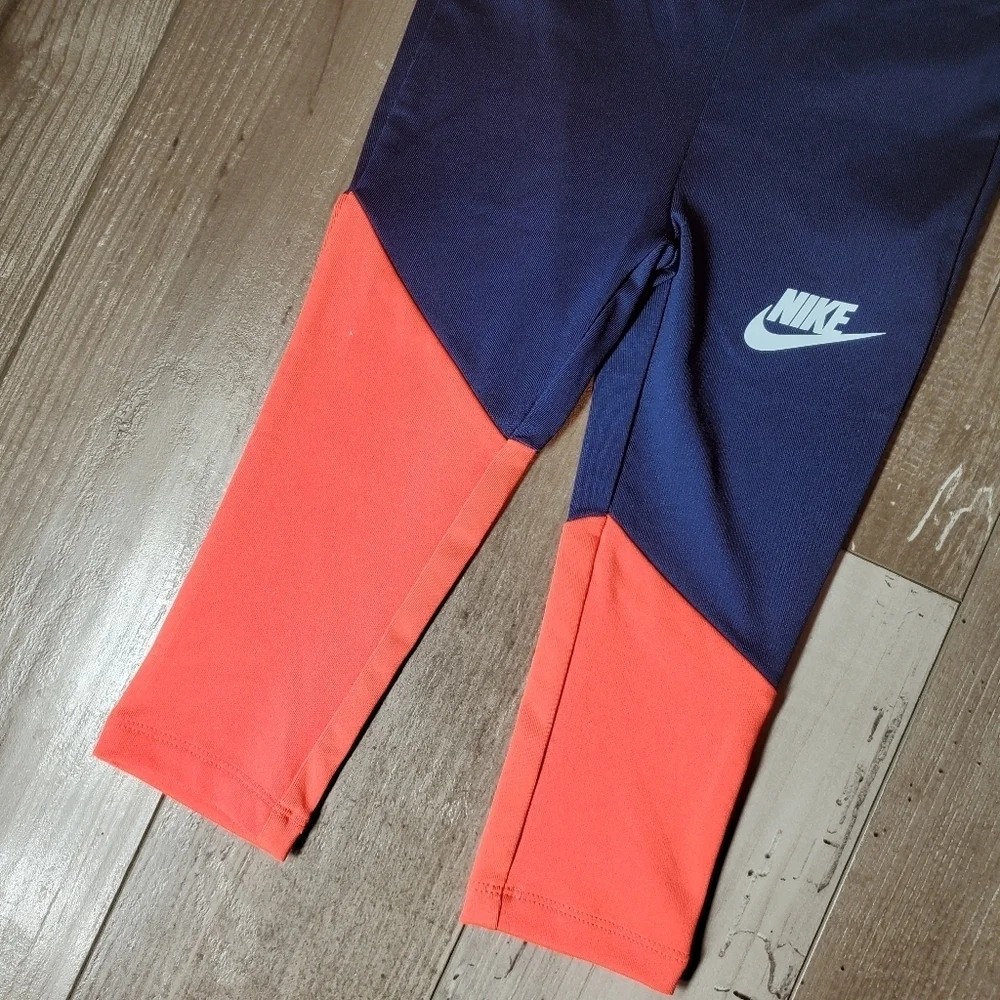 NWT Nike Navy Blue and Neon Orange Size 2T (1-2 Yrs) Toddler Girl Leggings